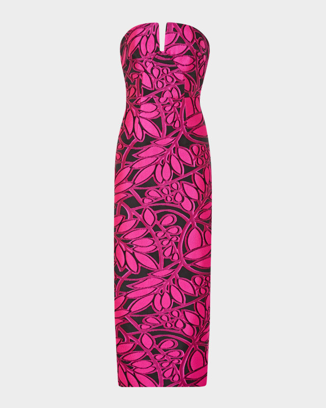 Judith Strapless Palm Jacquard Maxi Dress
